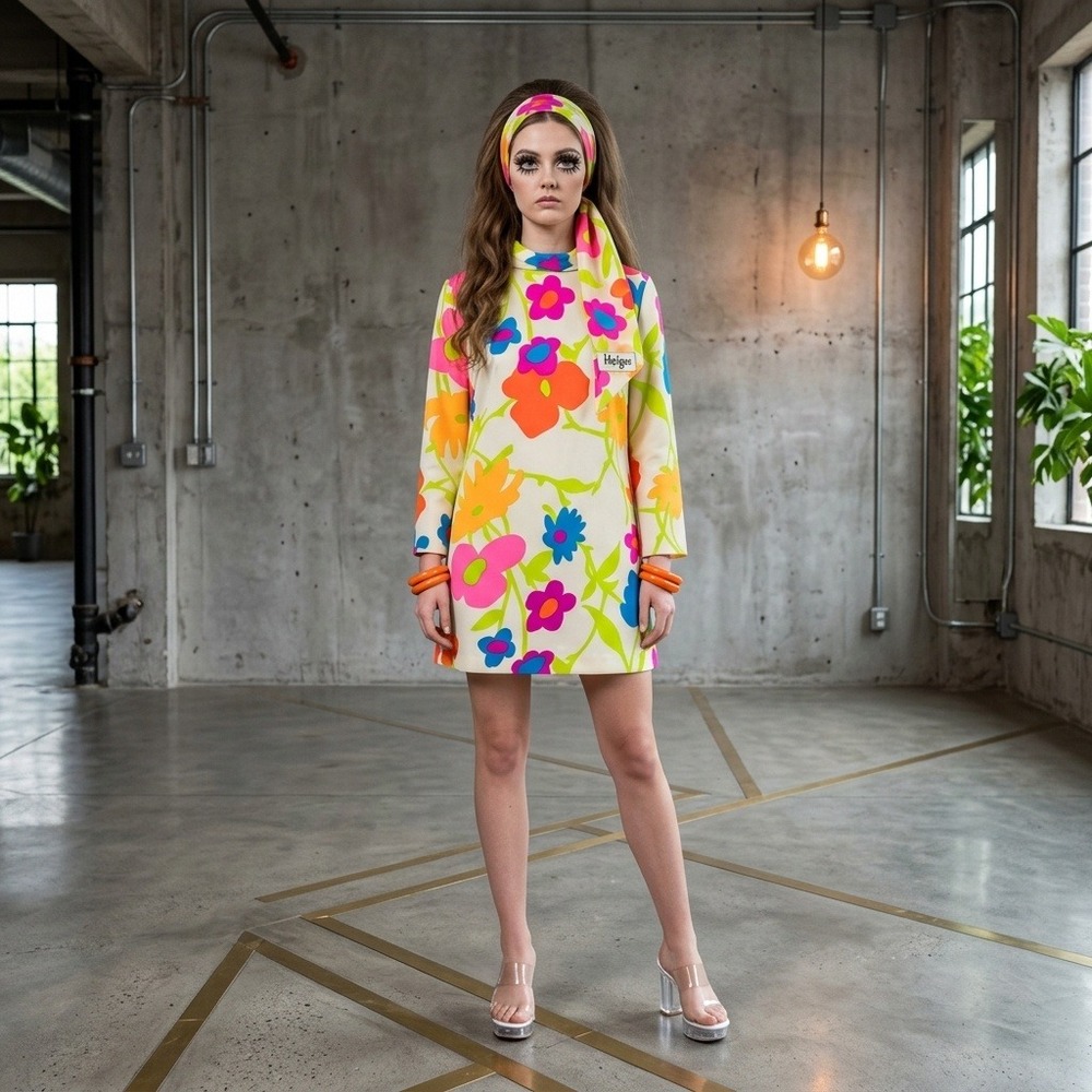 Vintage 1960s Helga Floral Shift Dress Ivy Wade Austin Mod Bright Flower Power